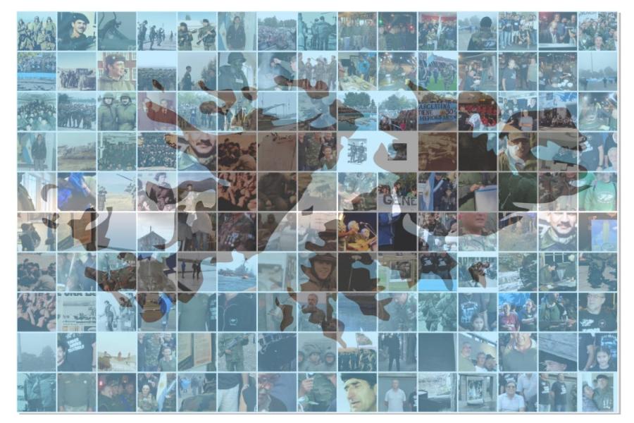 Collage de fotos que forma la bandera argentina y las islas malvinas