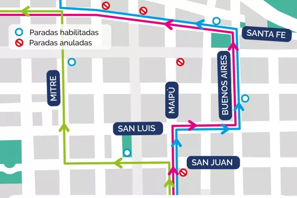 Se anuncian desvíos del transporte urbano por trabajos en calle Santa Fe al 900