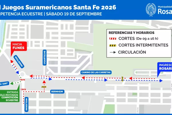 Por los Juegos Suramericanos, este sábado estará cortada la conexión entre Funes y Rosario a través de calle Mendoza 