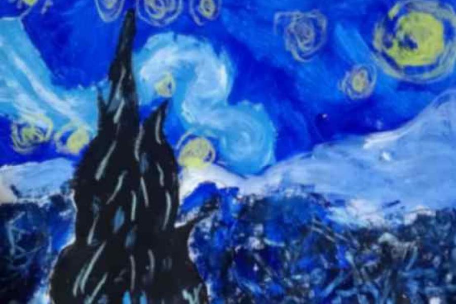Representación de la obra "Noche Estrellada" de Vincent Van Gogh
