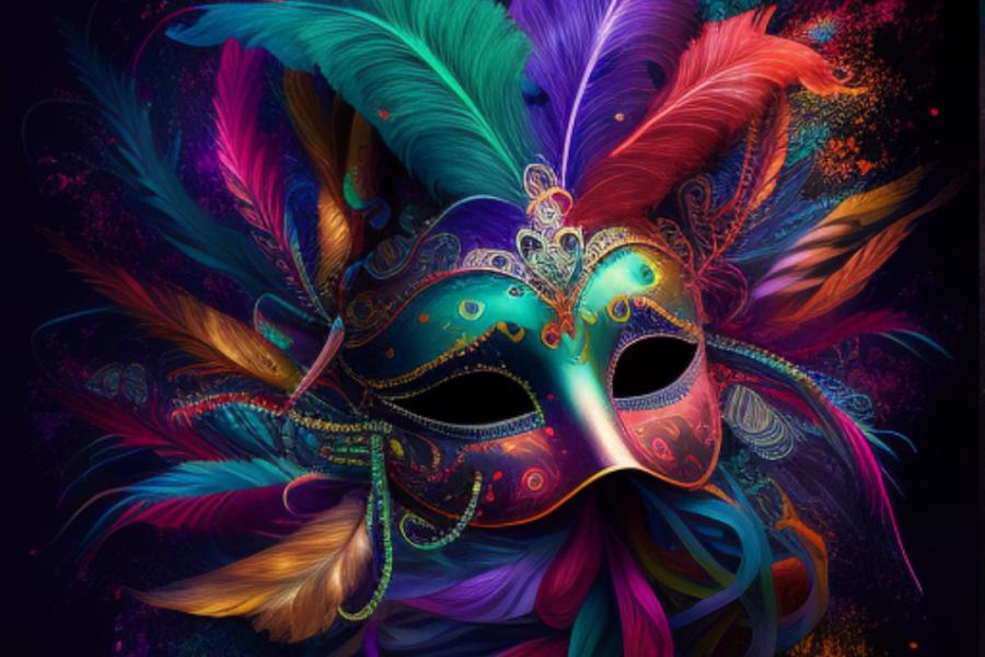 Imagen ilustrativa de una máscara del Carnaval de Venecia en la Biblioteca Argentina.