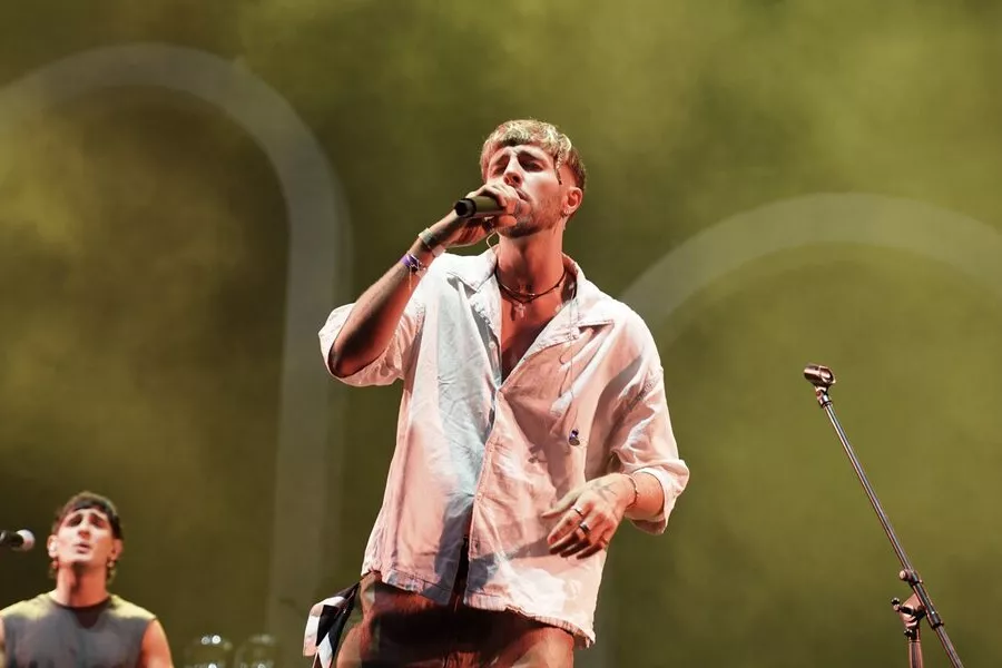 Es la imagen de un músico cantando en un escenario