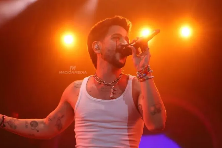 Es la imagen de un músico cantando en un escenario