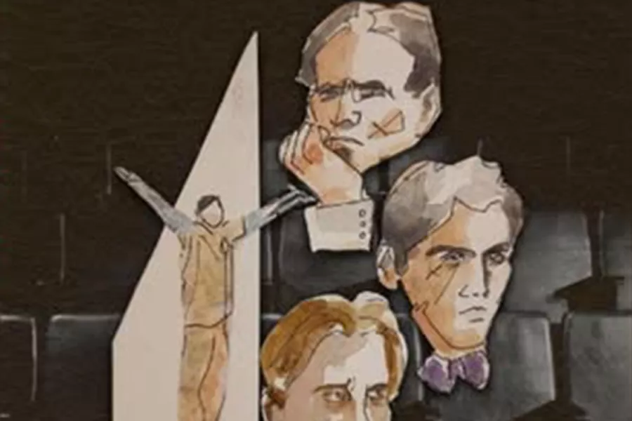 Tapa del libro "Teatro para no morir". De Sabatino Palma. Con dibujos de los rostros de varias personas.