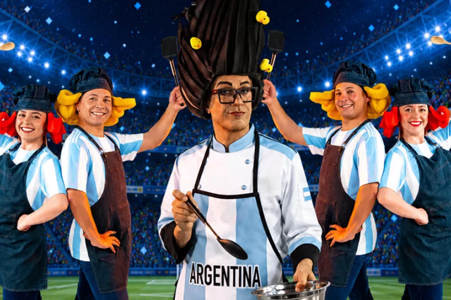 Elenco de supersaludable con remeras de argentina