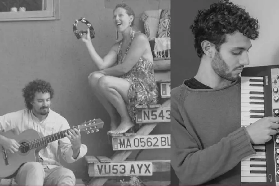 Es la imagen de dos músicos y una música que van a realizar un show en vivo