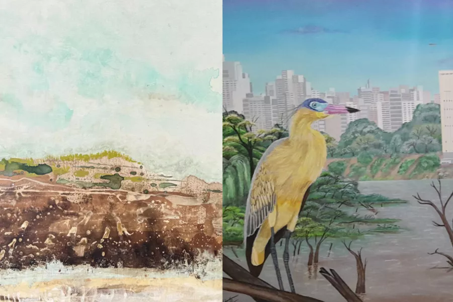 Dos obras pertenecientes a la muestra artística De lo abstracto a lo figurativo en humedales