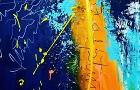 pintura abstracta en amarillo, azul y celeste de Elisa Cornara